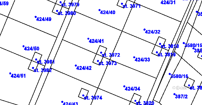 Parcela st. 3972 v KÚ Rožnov pod Radhoštěm, Katastrální mapa