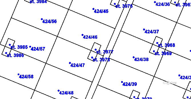 Parcela st. 3977 v KÚ Rožnov pod Radhoštěm, Katastrální mapa