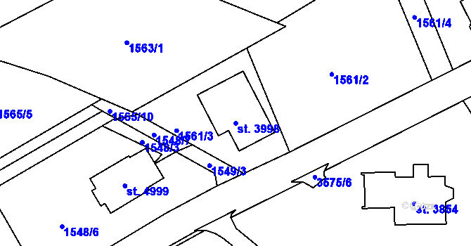 Parcela st. 3998 v KÚ Rožnov pod Radhoštěm, Katastrální mapa