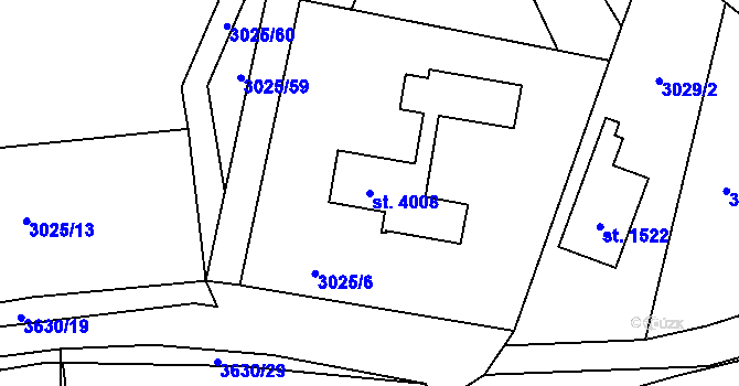 Parcela st. 4008 v KÚ Rožnov pod Radhoštěm, Katastrální mapa