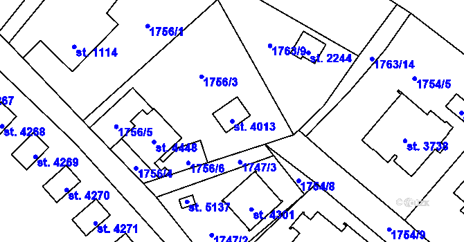 Parcela st. 4013 v KÚ Rožnov pod Radhoštěm, Katastrální mapa