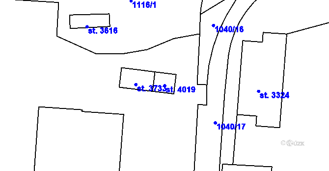 Parcela st. 4019 v KÚ Rožnov pod Radhoštěm, Katastrální mapa