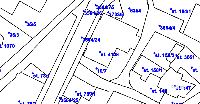 Parcela st. 4108 v KÚ Rožnov pod Radhoštěm, Katastrální mapa