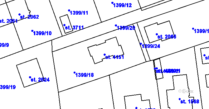 Parcela st. 4151 v KÚ Rožnov pod Radhoštěm, Katastrální mapa