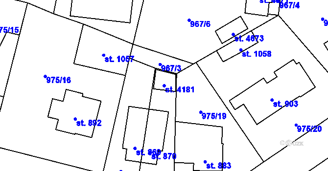 Parcela st. 4181 v KÚ Rožnov pod Radhoštěm, Katastrální mapa