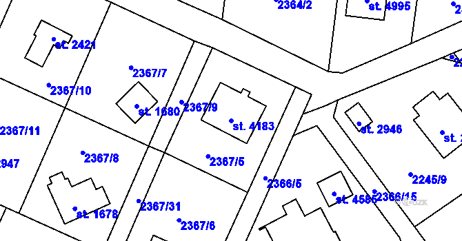 Parcela st. 4183 v KÚ Rožnov pod Radhoštěm, Katastrální mapa