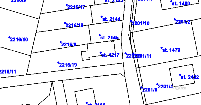Parcela st. 4217 v KÚ Rožnov pod Radhoštěm, Katastrální mapa