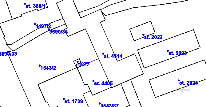 Parcela st. 4314 v KÚ Rožnov pod Radhoštěm, Katastrální mapa