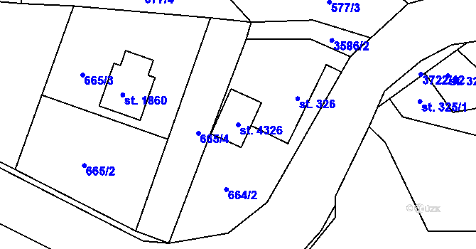 Parcela st. 4326 v KÚ Rožnov pod Radhoštěm, Katastrální mapa