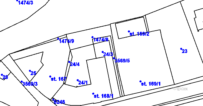 Parcela st. 24/3 v KÚ Rožnov pod Radhoštěm, Katastrální mapa