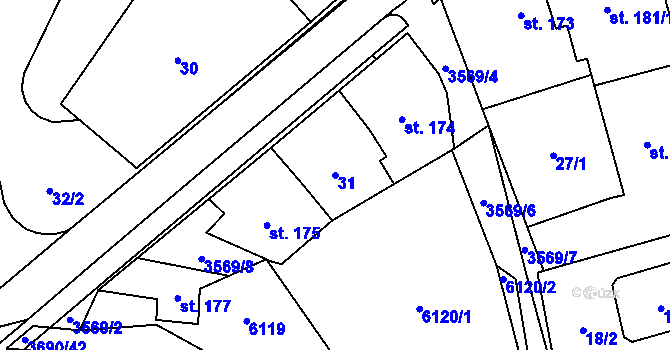 Parcela st. 31 v KÚ Rožnov pod Radhoštěm, Katastrální mapa