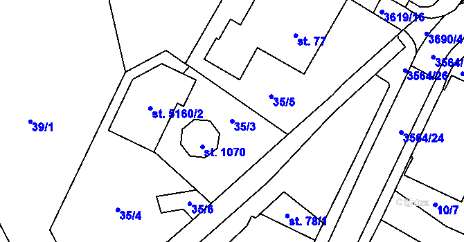 Parcela st. 35/3 v KÚ Rožnov pod Radhoštěm, Katastrální mapa
