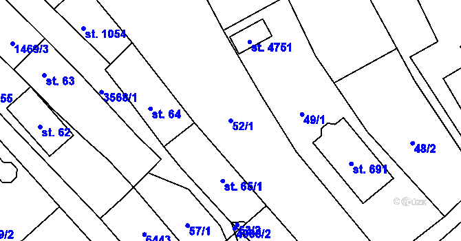 Parcela st. 52/1 v KÚ Rožnov pod Radhoštěm, Katastrální mapa