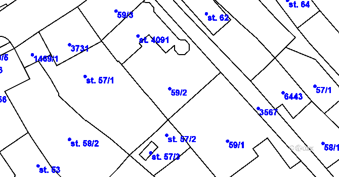 Parcela st. 59/2 v KÚ Rožnov pod Radhoštěm, Katastrální mapa