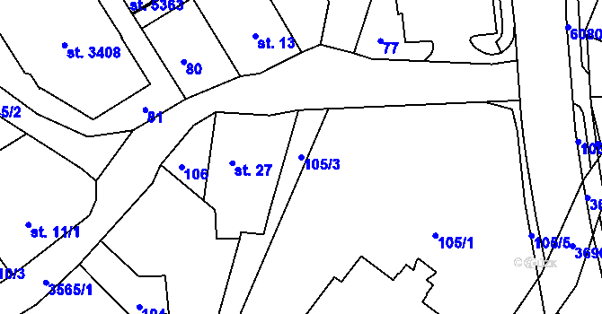 Parcela st. 105/3 v KÚ Rožnov pod Radhoštěm, Katastrální mapa