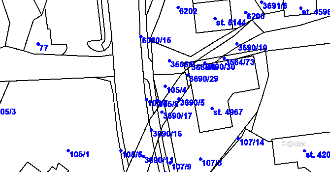 Parcela st. 105/4 v KÚ Rožnov pod Radhoštěm, Katastrální mapa
