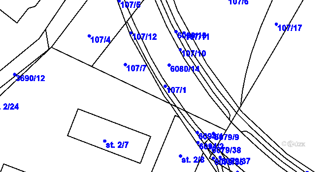 Parcela st. 107/1 v KÚ Rožnov pod Radhoštěm, Katastrální mapa