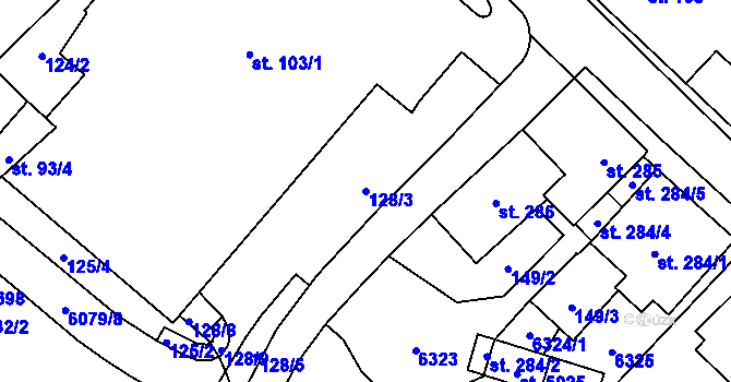 Parcela st. 128/3 v KÚ Rožnov pod Radhoštěm, Katastrální mapa