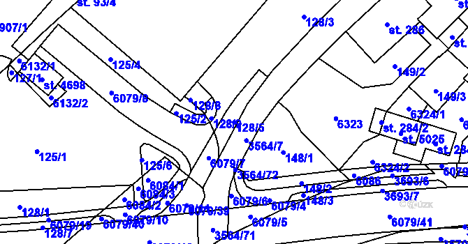 Parcela st. 128/5 v KÚ Rožnov pod Radhoštěm, Katastrální mapa