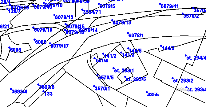 Parcela st. 141/2 v KÚ Rožnov pod Radhoštěm, Katastrální mapa