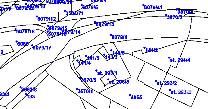 Parcela st. 141/3 v KÚ Rožnov pod Radhoštěm, Katastrální mapa