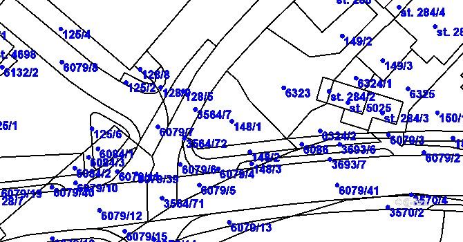 Parcela st. 148/1 v KÚ Rožnov pod Radhoštěm, Katastrální mapa