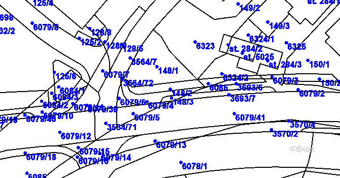 Parcela st. 148/2 v KÚ Rožnov pod Radhoštěm, Katastrální mapa