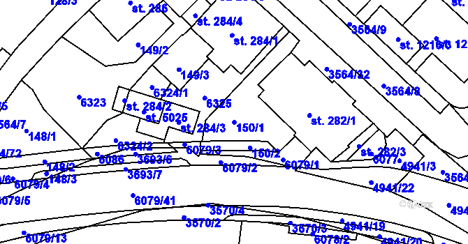 Parcela st. 150/1 v KÚ Rožnov pod Radhoštěm, Katastrální mapa
