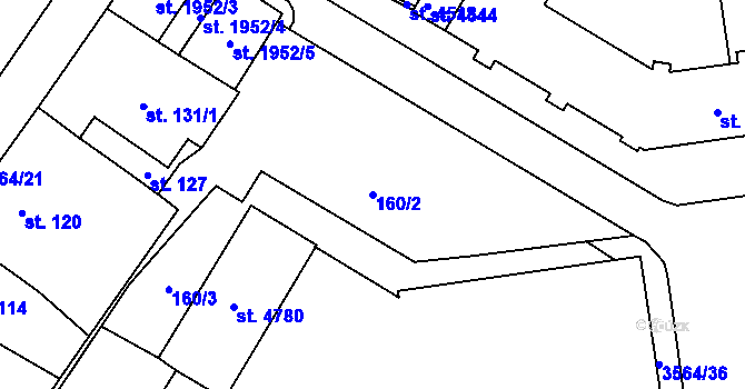 Parcela st. 160/2 v KÚ Rožnov pod Radhoštěm, Katastrální mapa