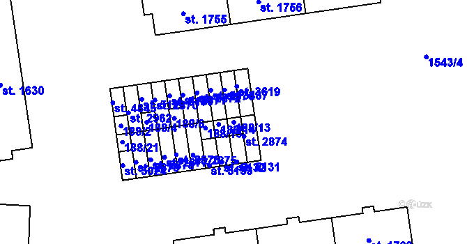 Parcela st. 188/13 v KÚ Rožnov pod Radhoštěm, Katastrální mapa