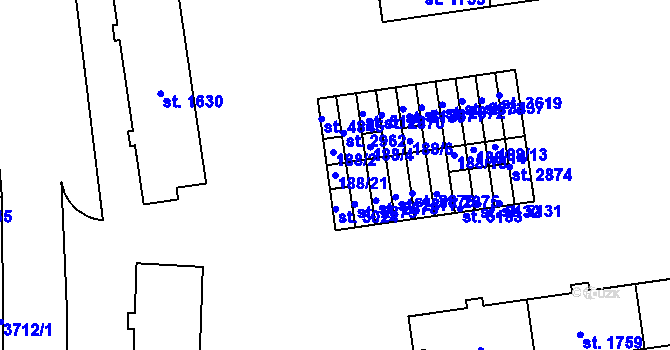 Parcela st. 188/21 v KÚ Rožnov pod Radhoštěm, Katastrální mapa