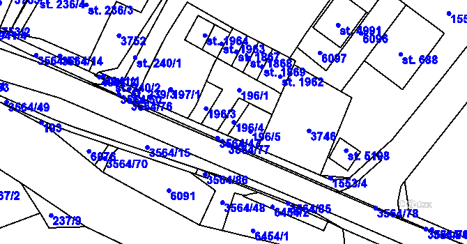 Parcela st. 196/4 v KÚ Rožnov pod Radhoštěm, Katastrální mapa