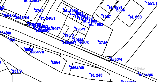 Parcela st. 196/5 v KÚ Rožnov pod Radhoštěm, Katastrální mapa