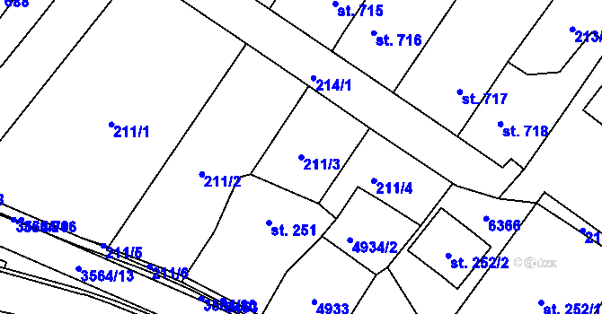 Parcela st. 211/3 v KÚ Rožnov pod Radhoštěm, Katastrální mapa