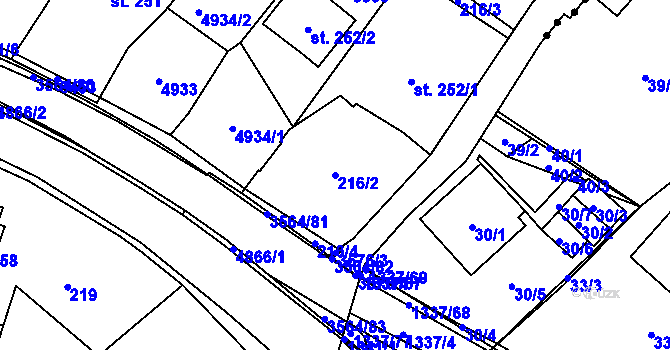 Parcela st. 216/2 v KÚ Rožnov pod Radhoštěm, Katastrální mapa