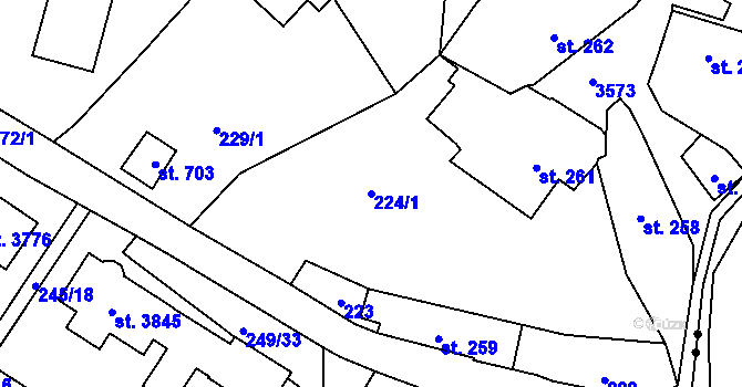 Parcela st. 224/1 v KÚ Rožnov pod Radhoštěm, Katastrální mapa