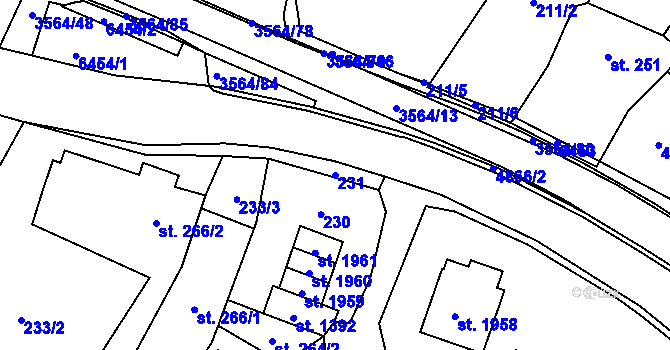 Parcela st. 231 v KÚ Rožnov pod Radhoštěm, Katastrální mapa