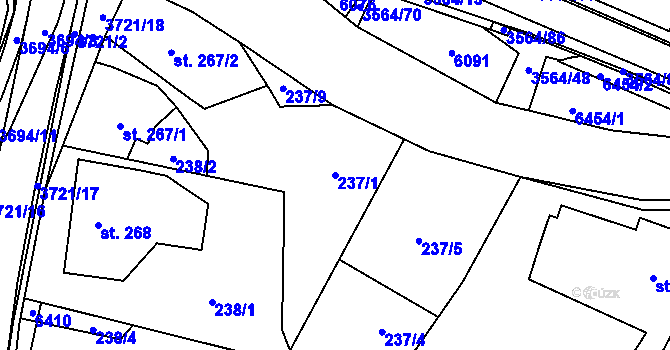Parcela st. 237/1 v KÚ Rožnov pod Radhoštěm, Katastrální mapa