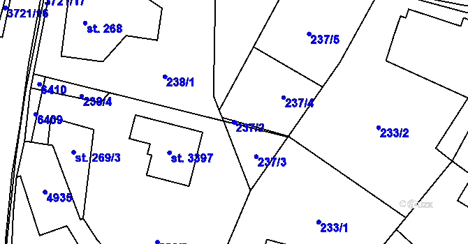 Parcela st. 237/2 v KÚ Rožnov pod Radhoštěm, Katastrální mapa