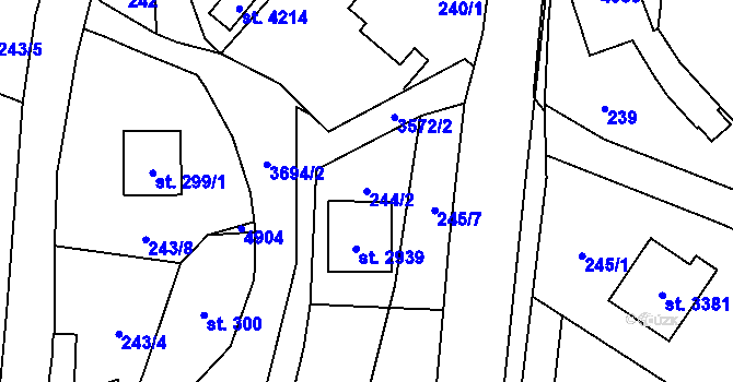 Parcela st. 244/2 v KÚ Rožnov pod Radhoštěm, Katastrální mapa