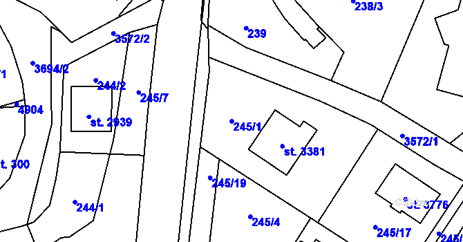 Parcela st. 245/1 v KÚ Rožnov pod Radhoštěm, Katastrální mapa