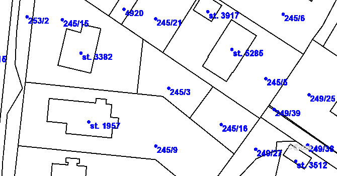 Parcela st. 245/3 v KÚ Rožnov pod Radhoštěm, Katastrální mapa