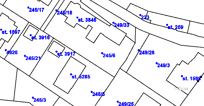 Parcela st. 245/6 v KÚ Rožnov pod Radhoštěm, Katastrální mapa
