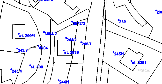 Parcela st. 245/7 v KÚ Rožnov pod Radhoštěm, Katastrální mapa