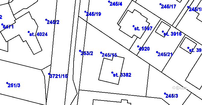 Parcela st. 245/15 v KÚ Rožnov pod Radhoštěm, Katastrální mapa
