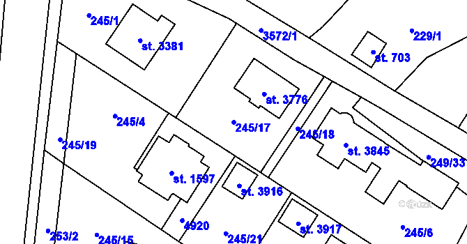Parcela st. 245/17 v KÚ Rožnov pod Radhoštěm, Katastrální mapa