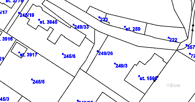 Parcela st. 249/26 v KÚ Rožnov pod Radhoštěm, Katastrální mapa