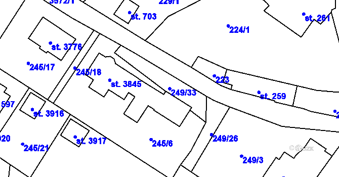 Parcela st. 249/33 v KÚ Rožnov pod Radhoštěm, Katastrální mapa