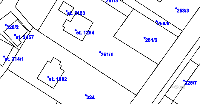 Parcela st. 261/1 v KÚ Rožnov pod Radhoštěm, Katastrální mapa