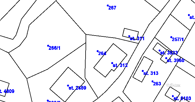 Parcela st. 264 v KÚ Rožnov pod Radhoštěm, Katastrální mapa